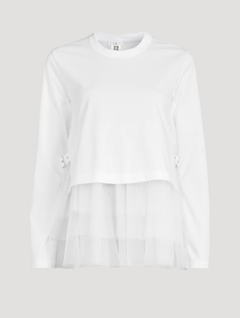 Tulle-Trimmed Long-Sleeve T-Shirt