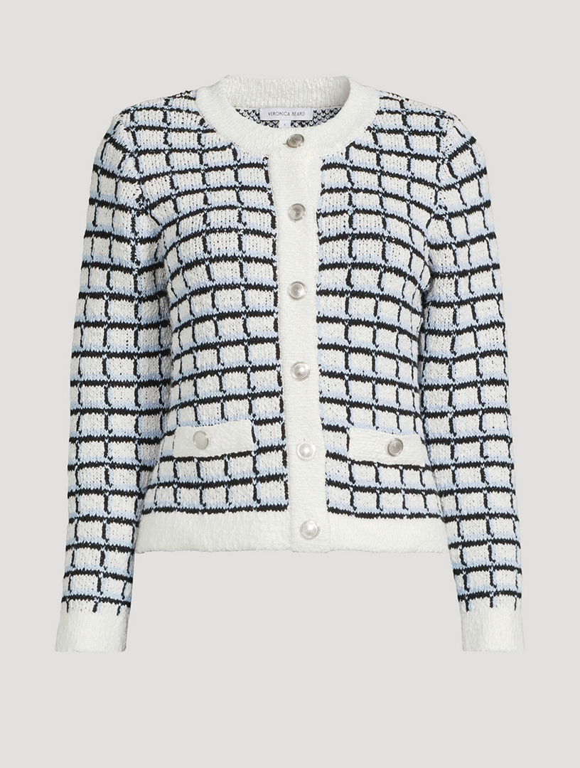 Veronica Beard Lavigne Intarsia Grid Knit Jacket 