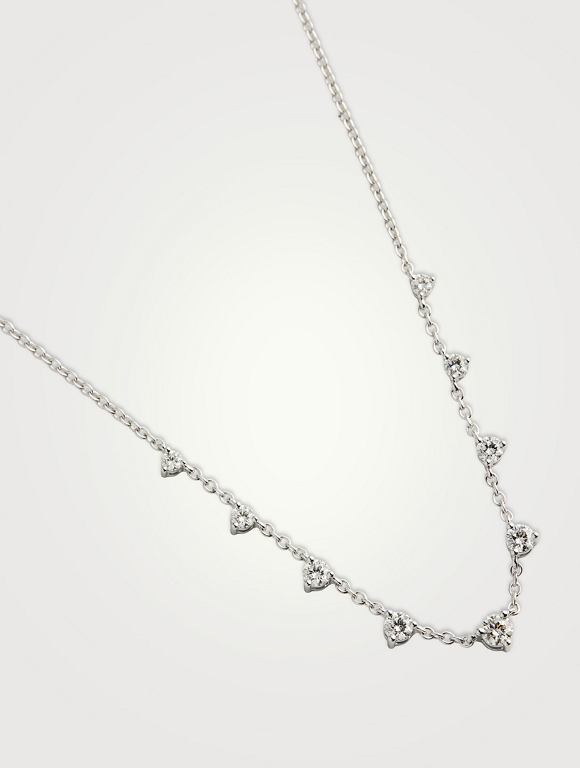 Essentials 18K White Gold Nine-Stone Necklace With Diamonds