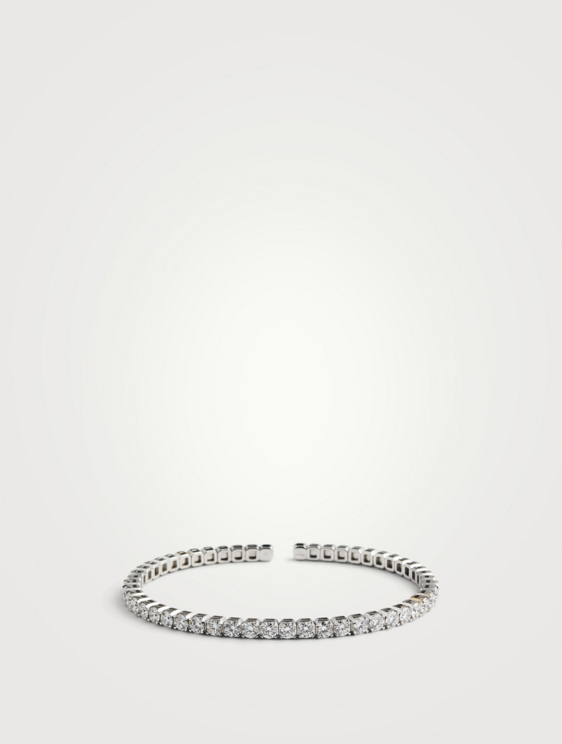 Open Flex 18K White Gold Bangle With Diamonds