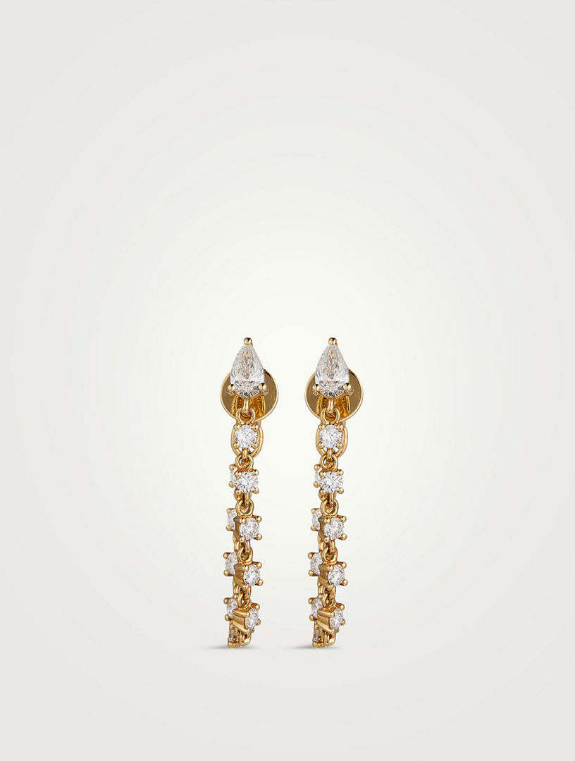 18K Gold Pear Stud Loop Earrings With Diamonds