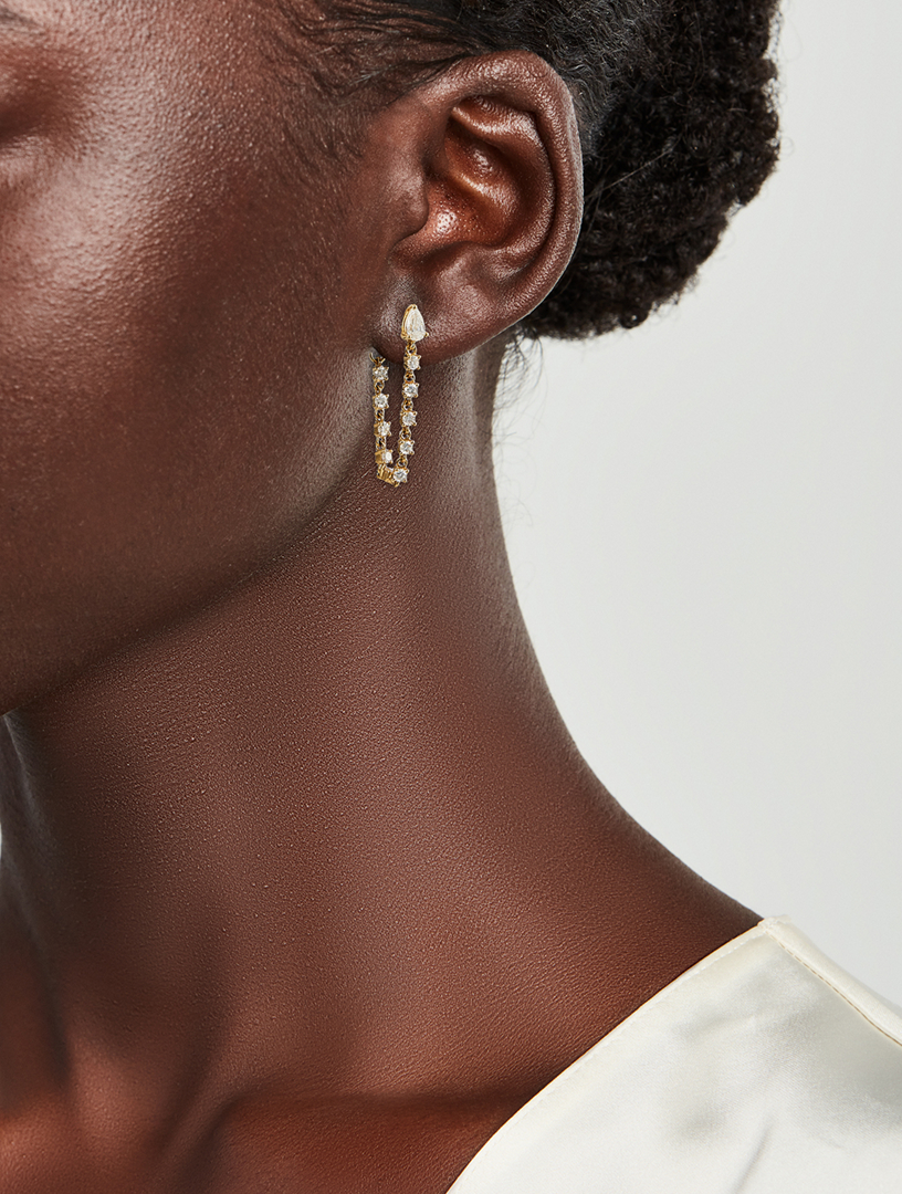 18K Gold Pear Stud Loop Earrings With Diamonds