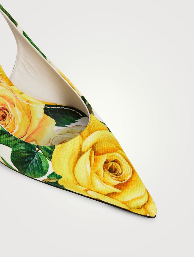 Lollo Gabardine Slingback Pumps Roses Print