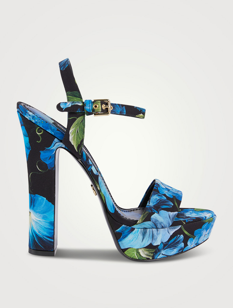 Keira Satin Platform Sandals Bluebell Print