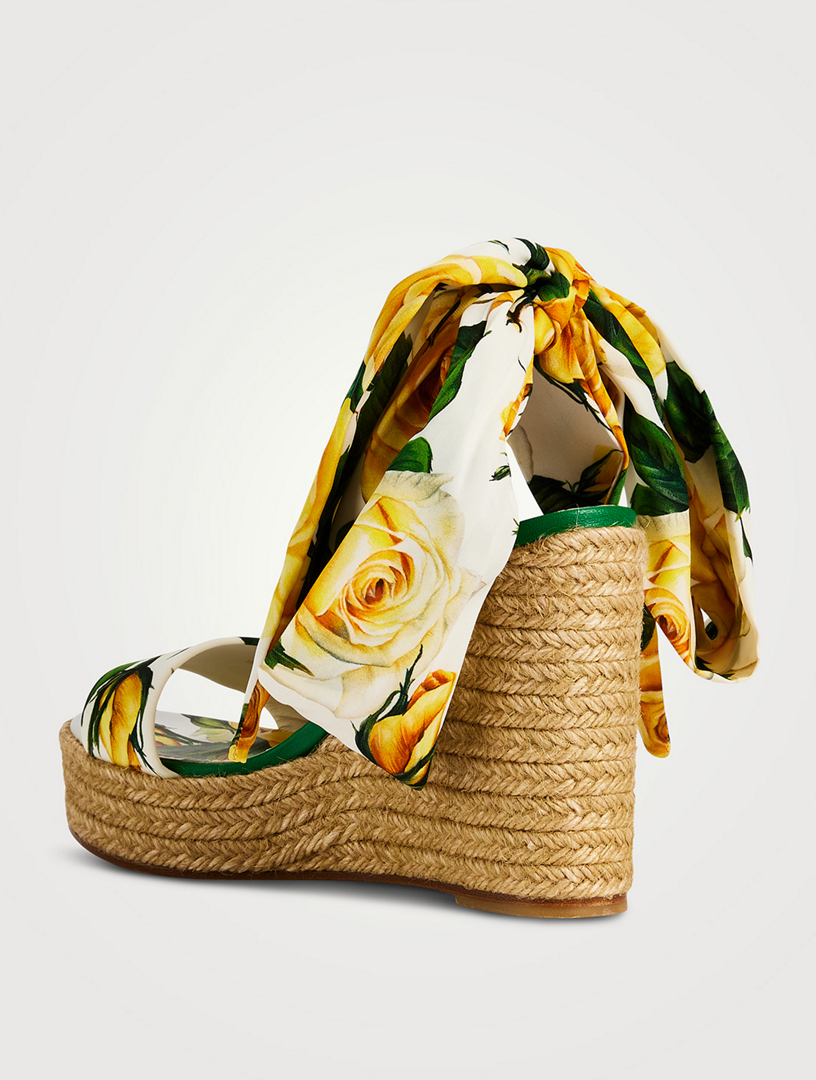 Espadrille Wedge Sandals Roses Print