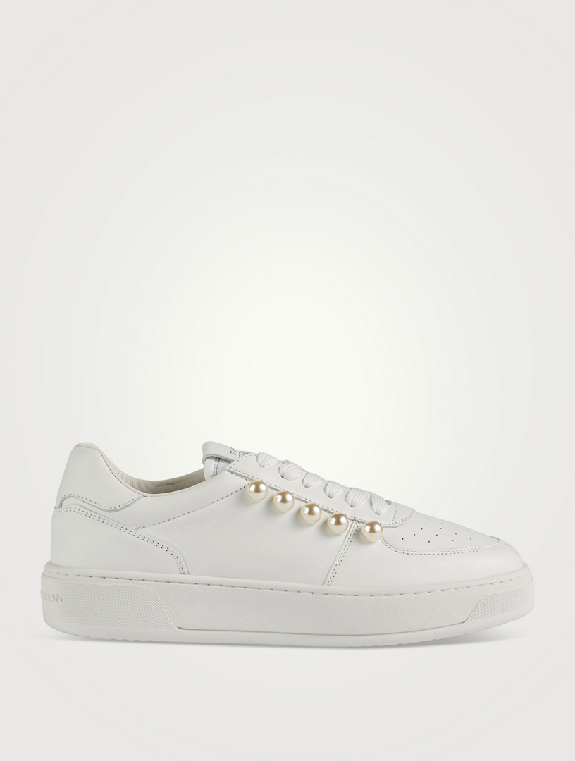 Courtside Pearl-Embellished Leather Sneakers