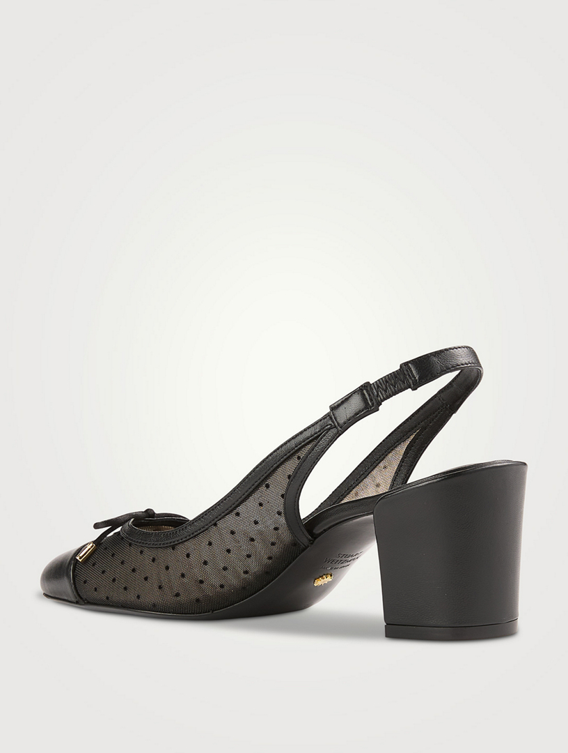 Sleek Bow Mesh And Leather Slingback Pumps