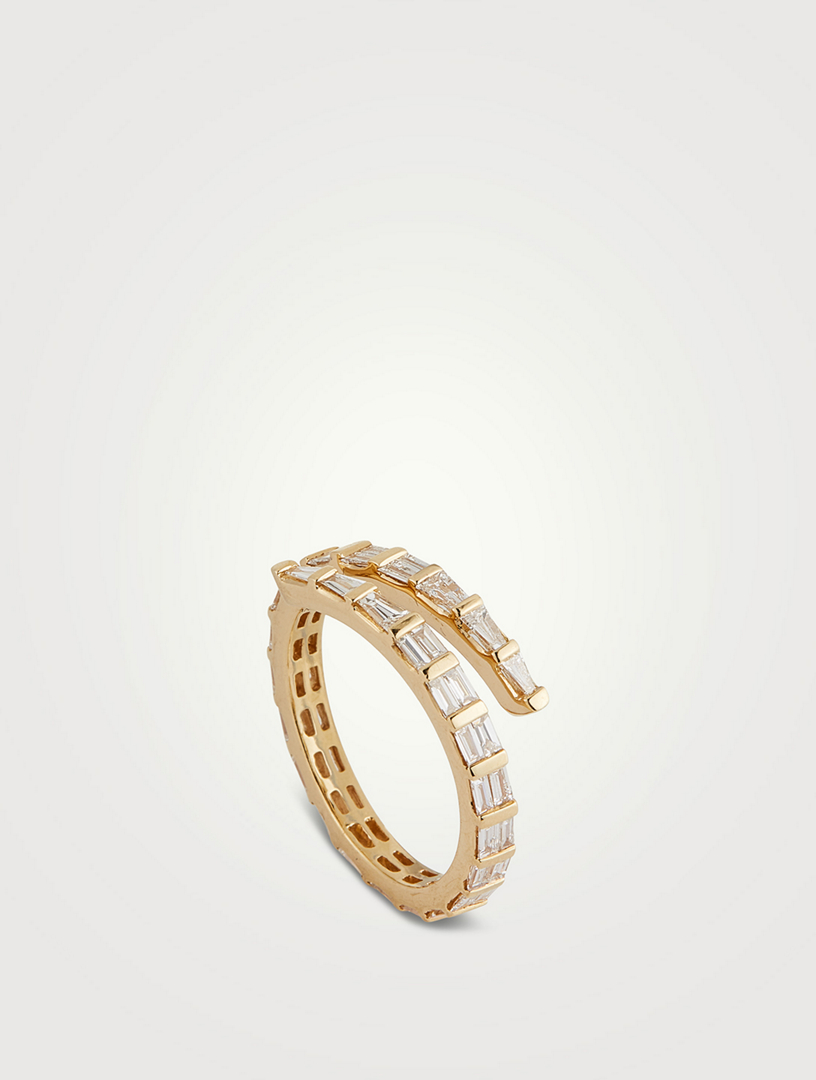 18K Gold Coil Ring With Diamonds