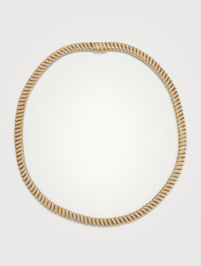 18K Gold Baguette Diamond Choker Necklace