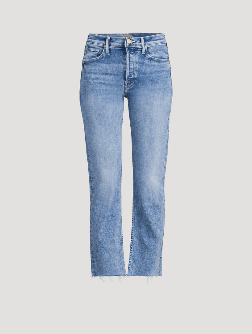 Mid Blue Wash Extreme Frayed Long Leg Straight Jeans