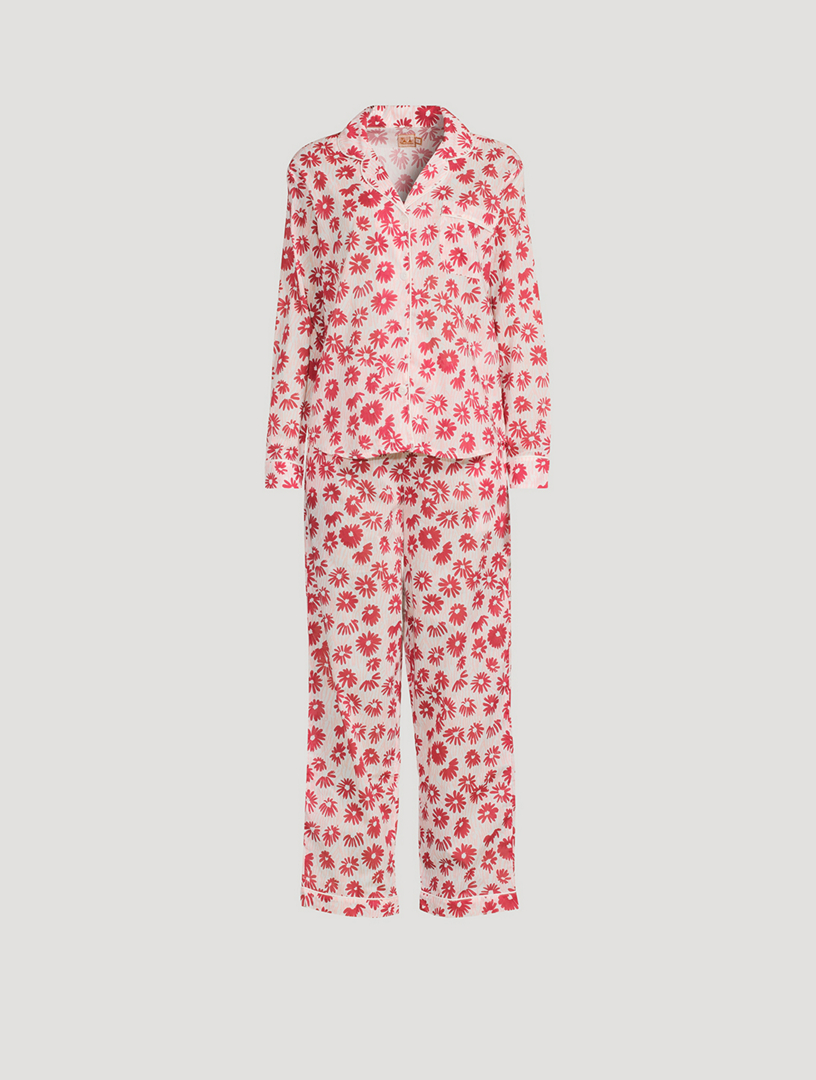 Long Linen Pajama Set Chamomile Print