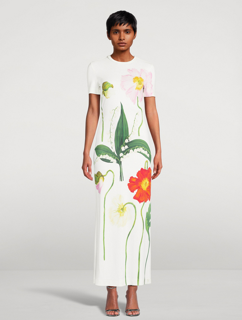 Jersey Maxi Dress Painted Poppies And Lily Print