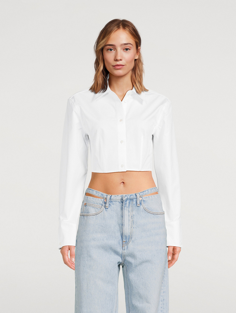 Alexander Wang Cropped Cotton-Poplin Wrap Shirt