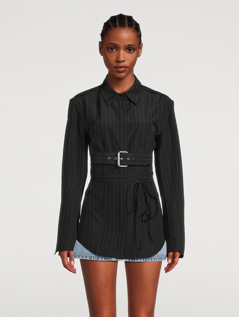 Belted Shirt Pinstripe Print