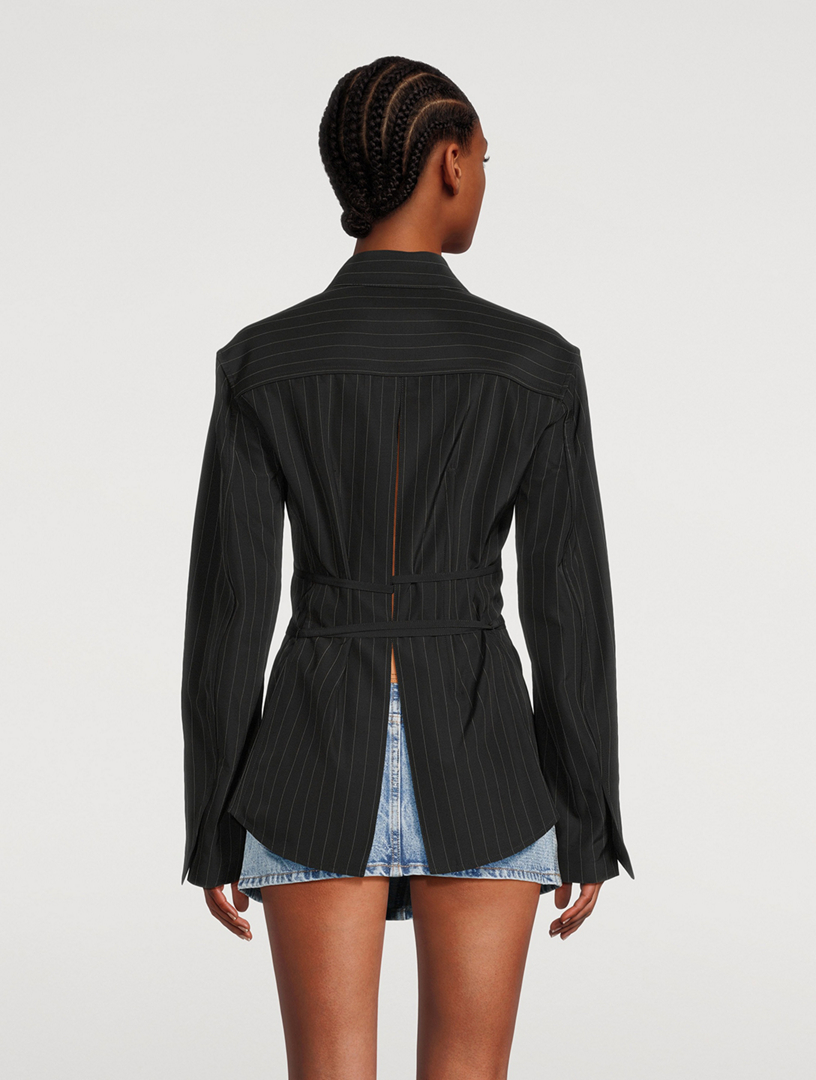 Belted Shirt Pinstripe Print