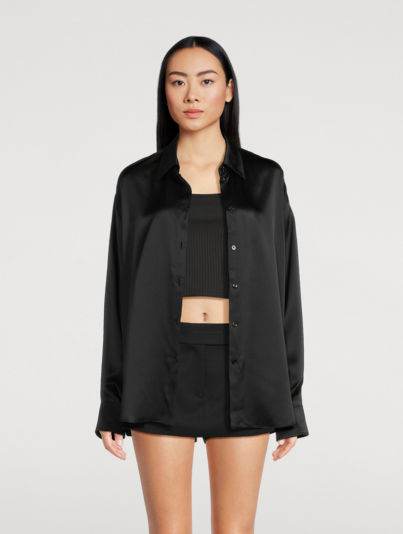 Silk Charmeuse Oversized Shirt With Cut-Out