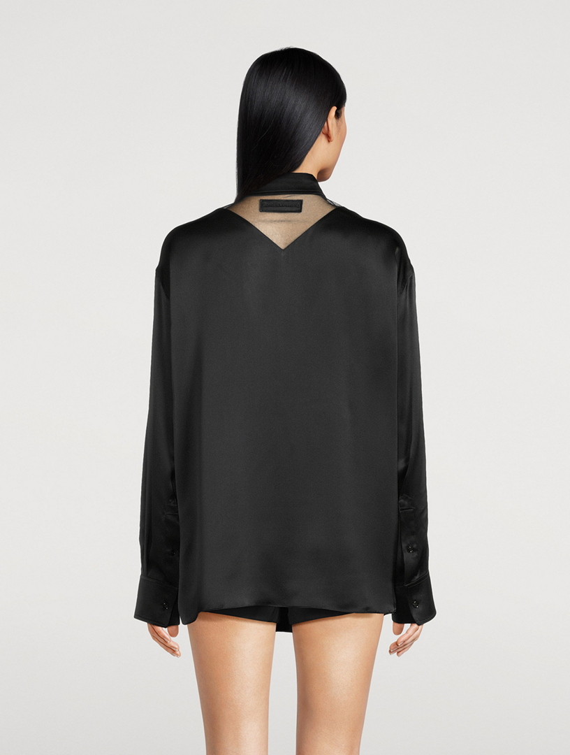 Silk Charmeuse Oversized Shirt With Cut-Out