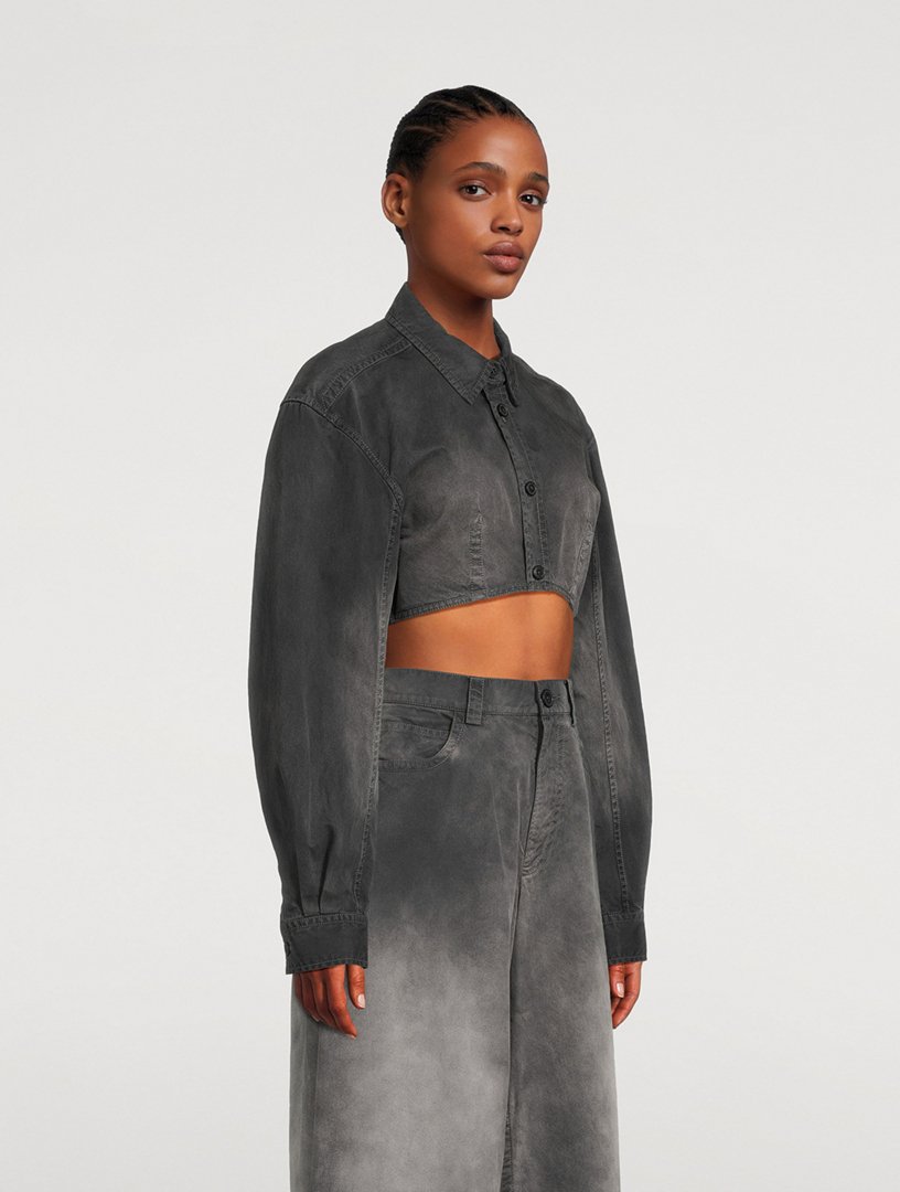 Peached Cotton Curved Crop Shirt