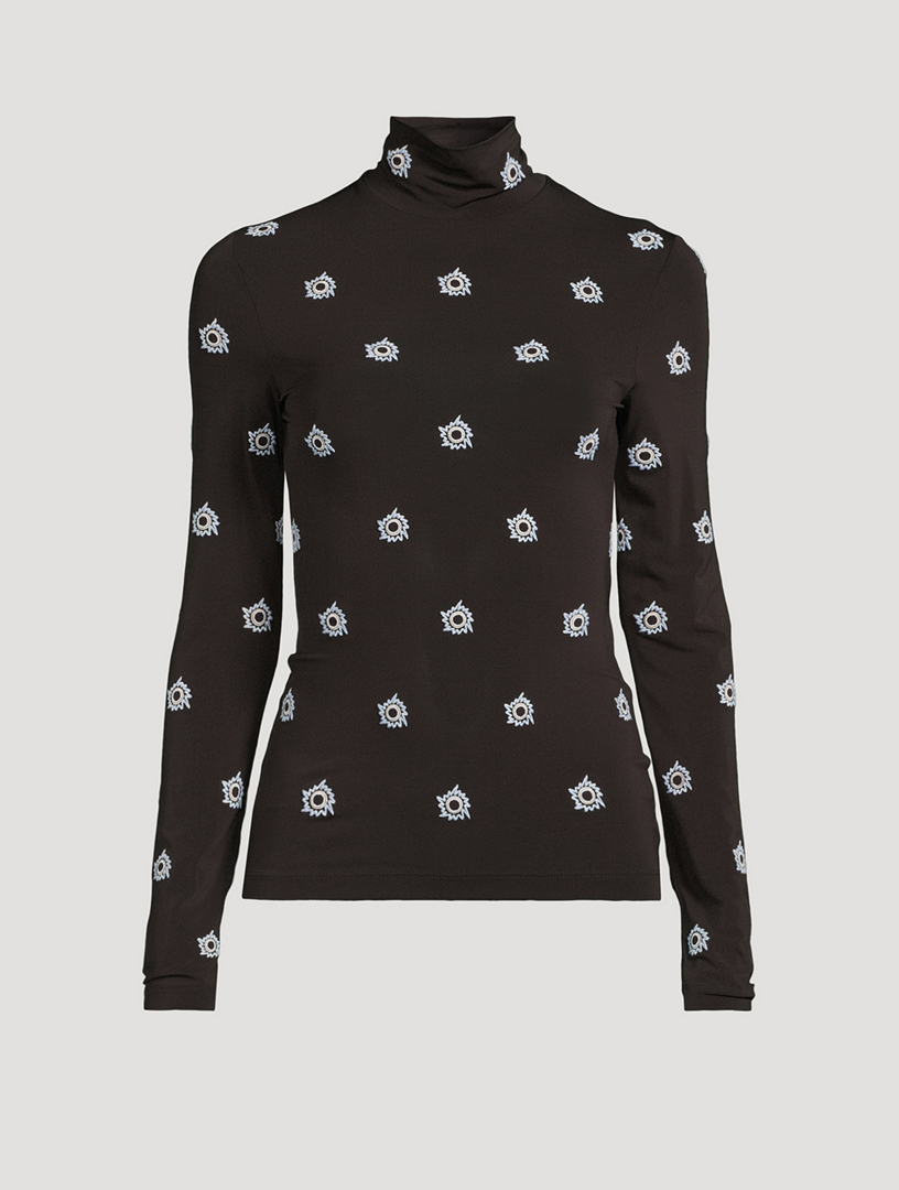Embroidered Jersey Turtleneck