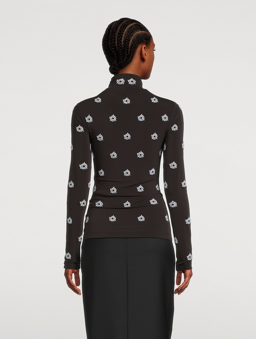 Embroidered Jersey Turtleneck