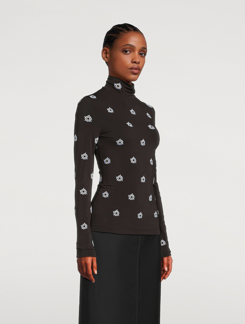 Embroidered Jersey Turtleneck