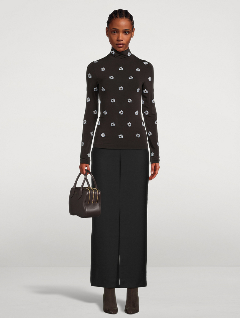 Embroidered Jersey Turtleneck