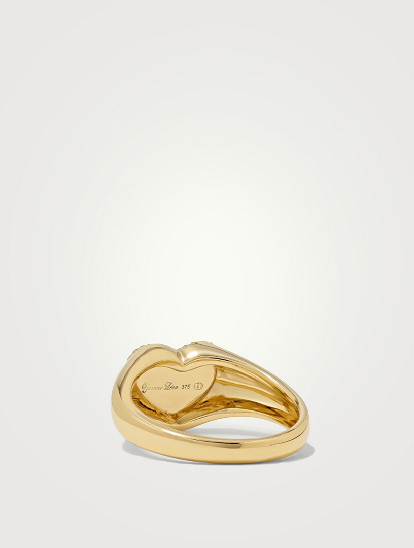 Baby Chevaliere 9K Gold Heart Ring With Mother-Of-Pearl And Diamond