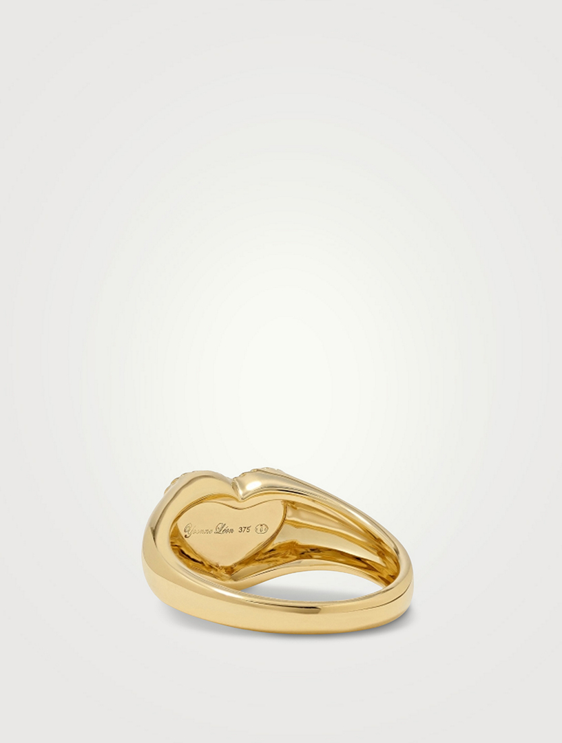 Baby Chevaliere 9K Gold Heart Ring With Onyx And Diamond