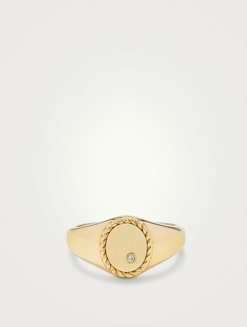 YVONNE LEON Baby Chevaliere 9K Gold Oval Ring With Diamond Holt