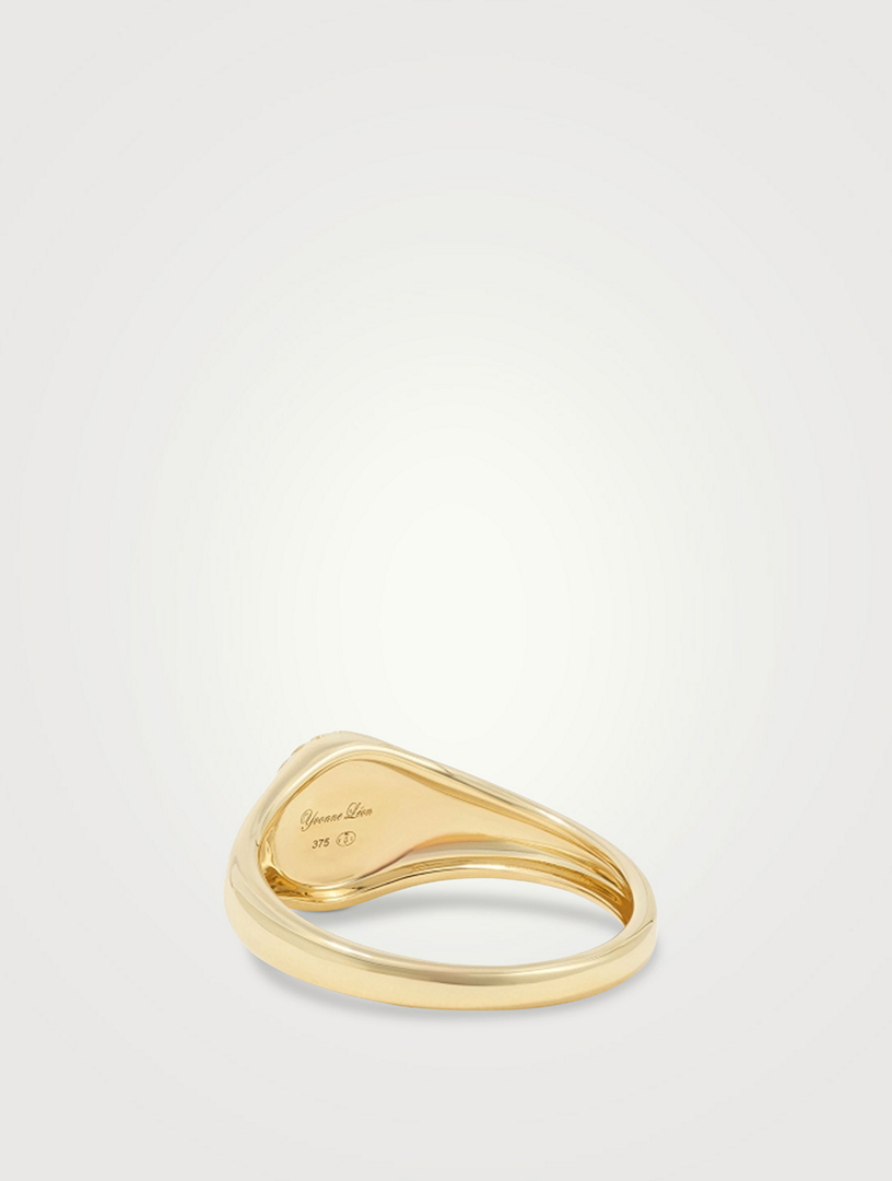 Baby Chevaliere 9K Gold Oval Ring With Diamond
