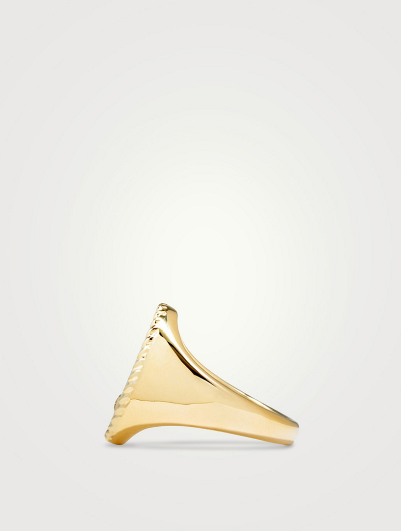 Chevaliere 9K Gold Oval Ring With Mother-Of-Pearl And Diamond