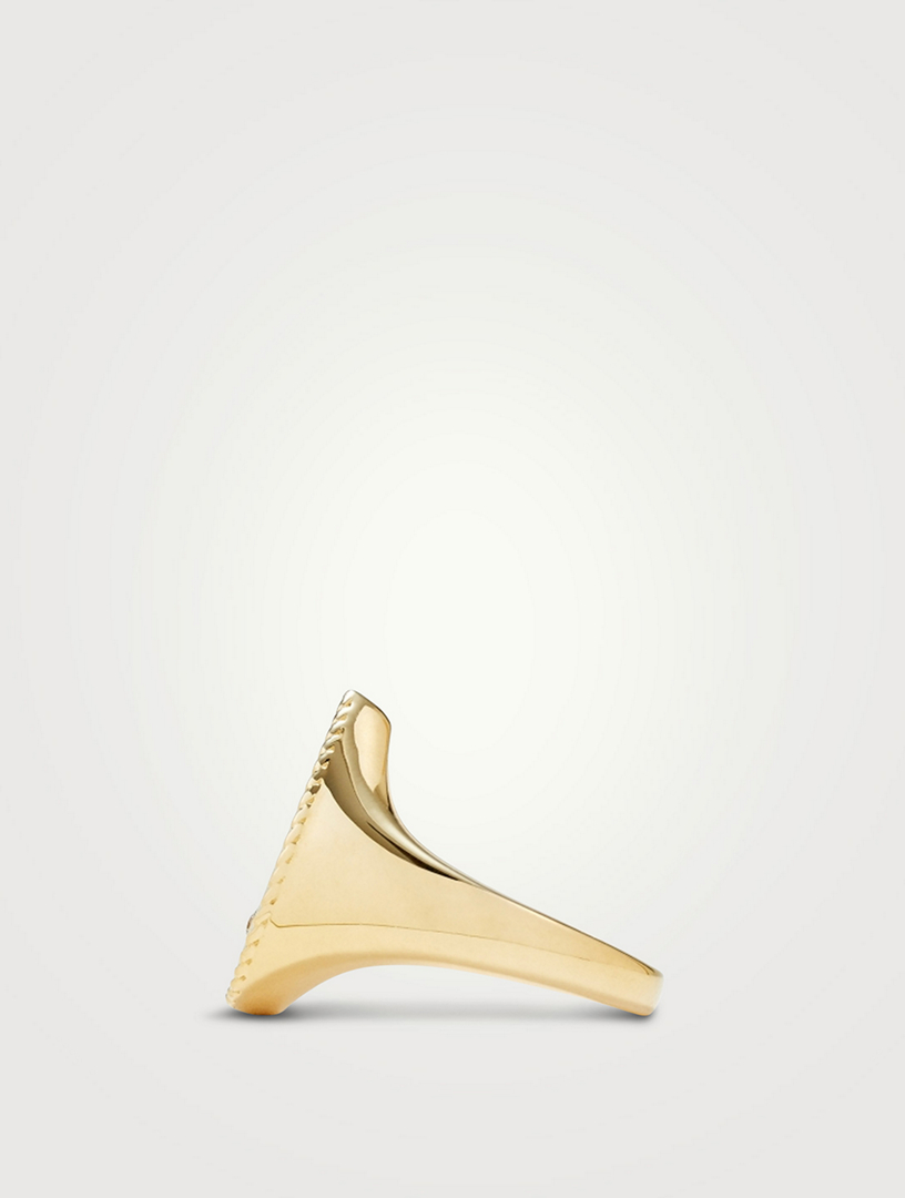 Chevaliere 9K Gold Pear Ring With Lapis Lazuli And Diamond