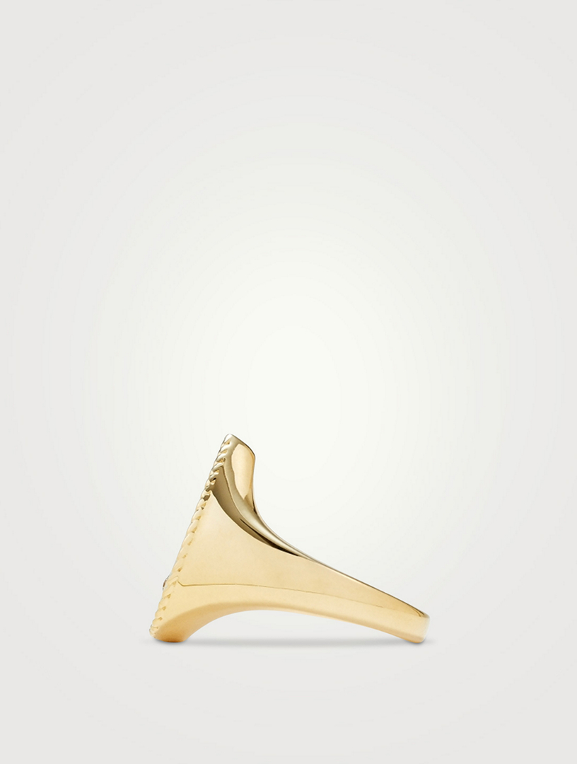 Chevaliere 9K Gold Pear Ring With Mother-Of-Pearl And Diamond
