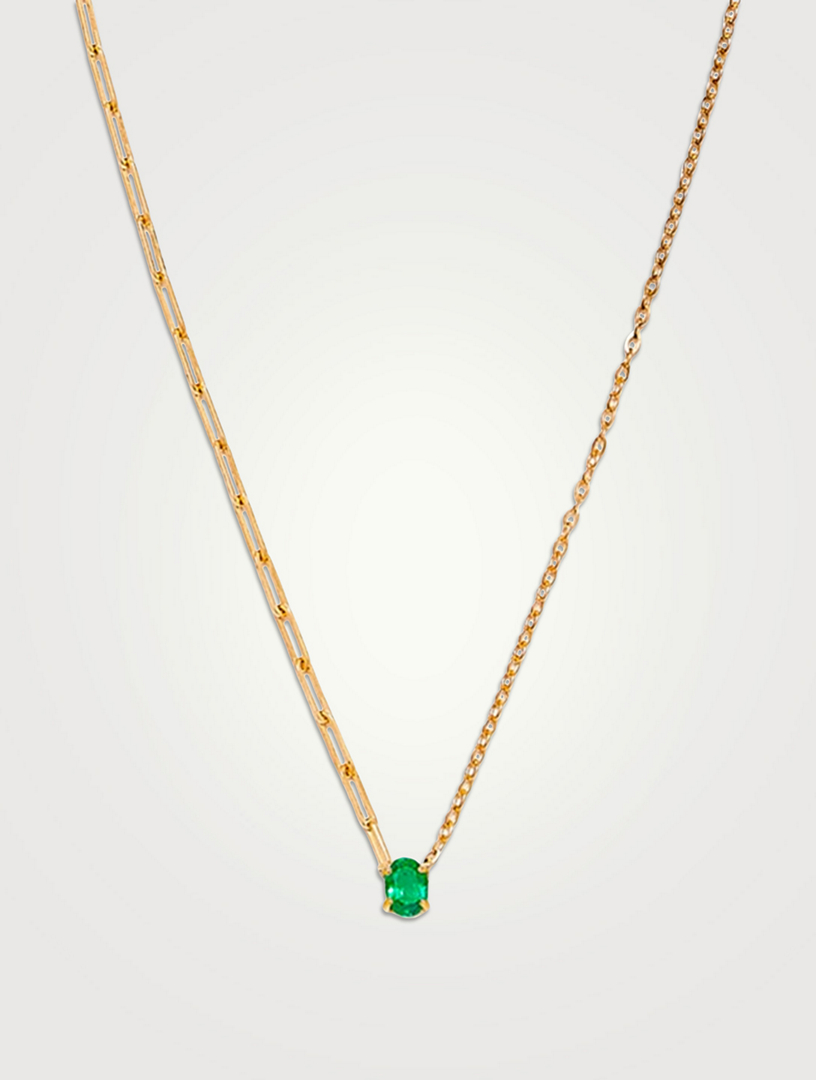 18K Gold Emerald Solitaire Necklace