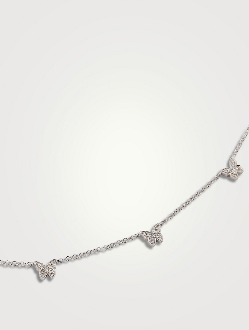 14K White Gold Five-Diamond Baby Butterfly Necklace