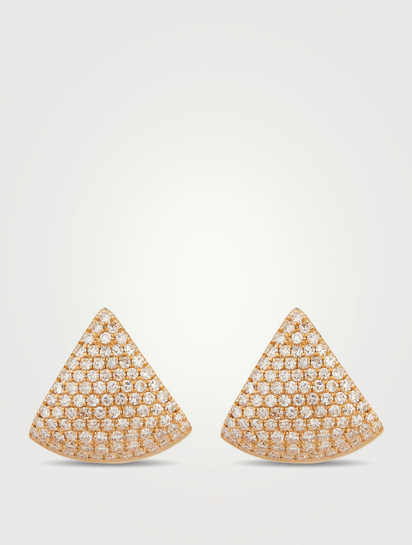 14K Gold Diamond Solid Chevron Stud Earrings