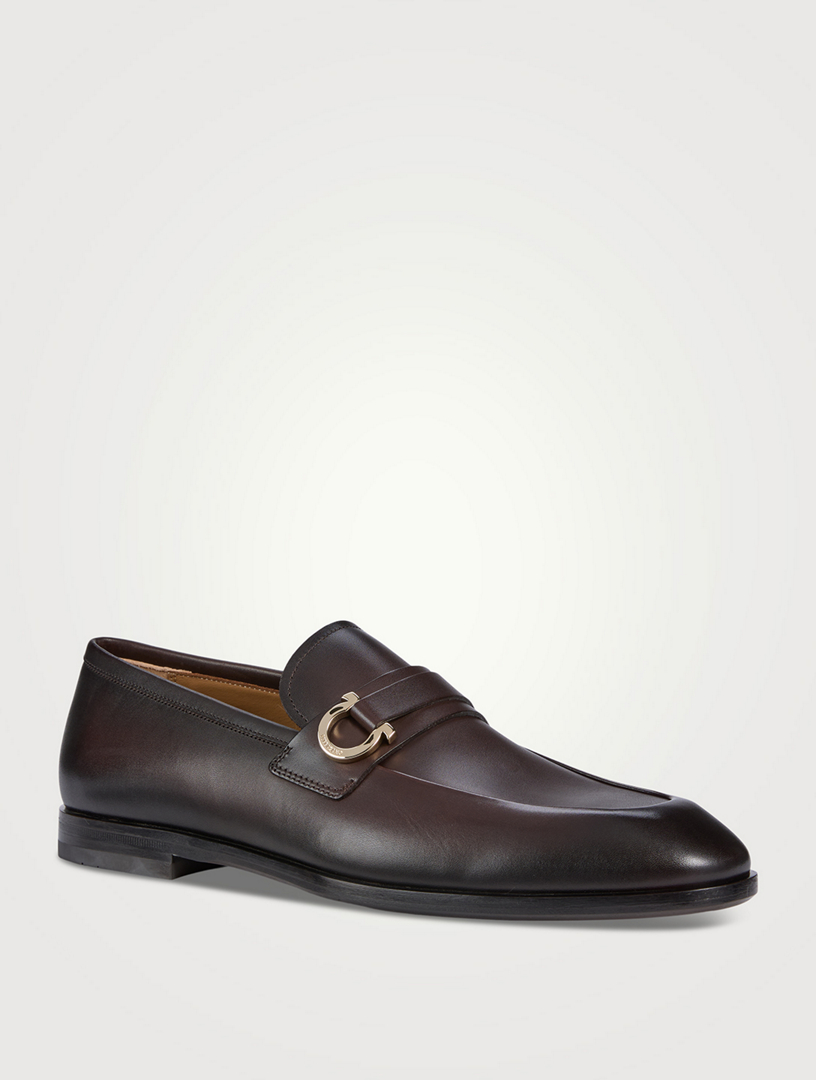 Leather Loafers With Gancini Ornament