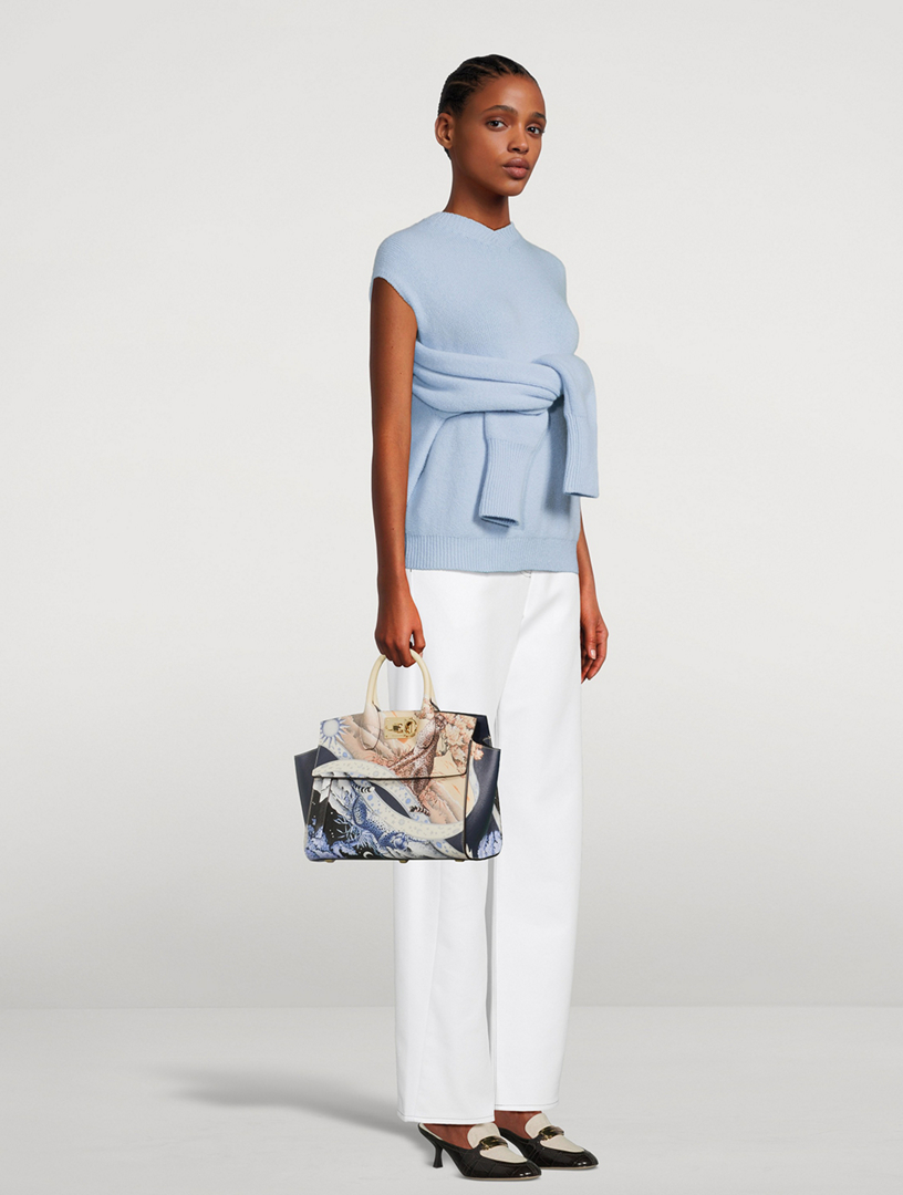 Small Studio Leather Top Handle Bag In Day And Night Print