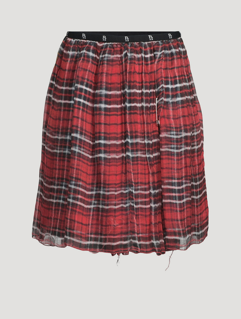 Silk Double-Layer Kilt Skirt Plaid Print
