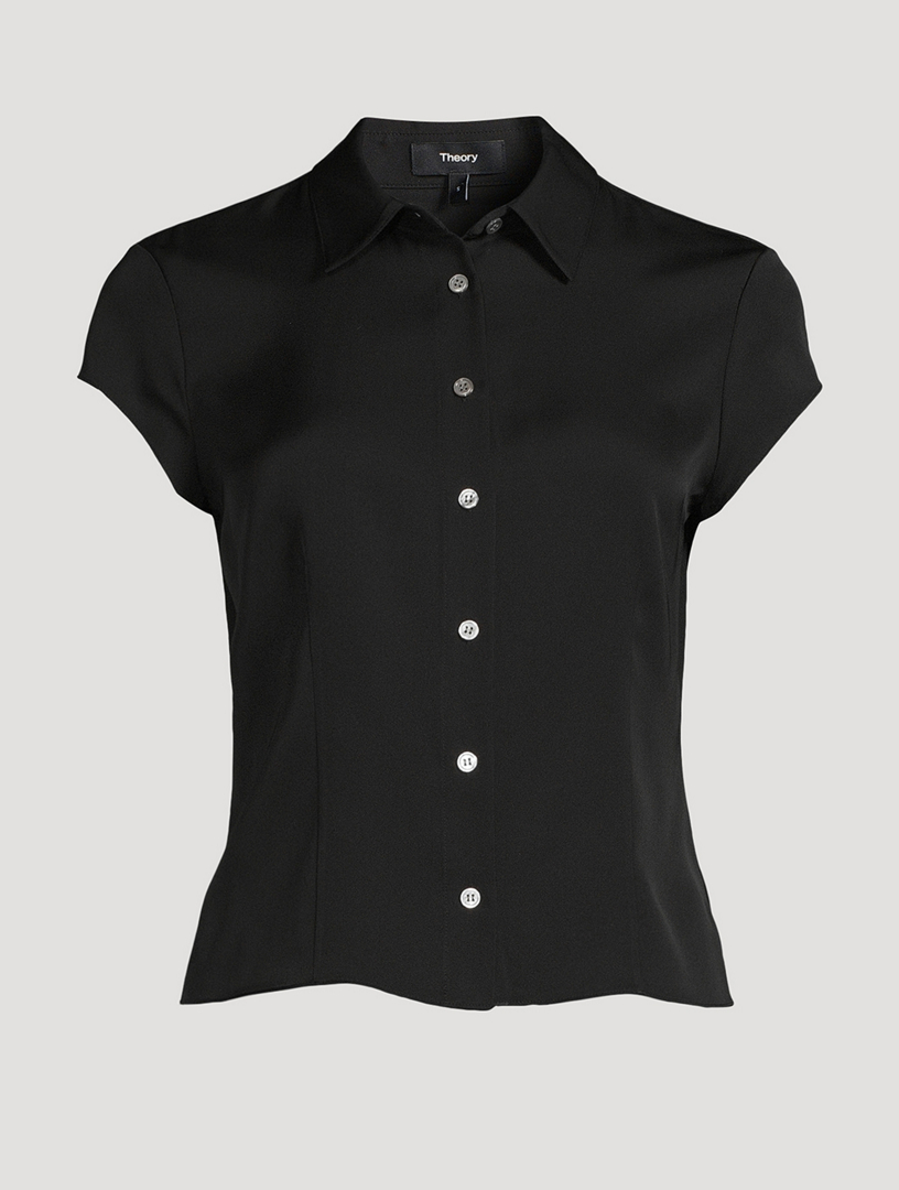 Silk Georgette Cap-Sleeve Shirt