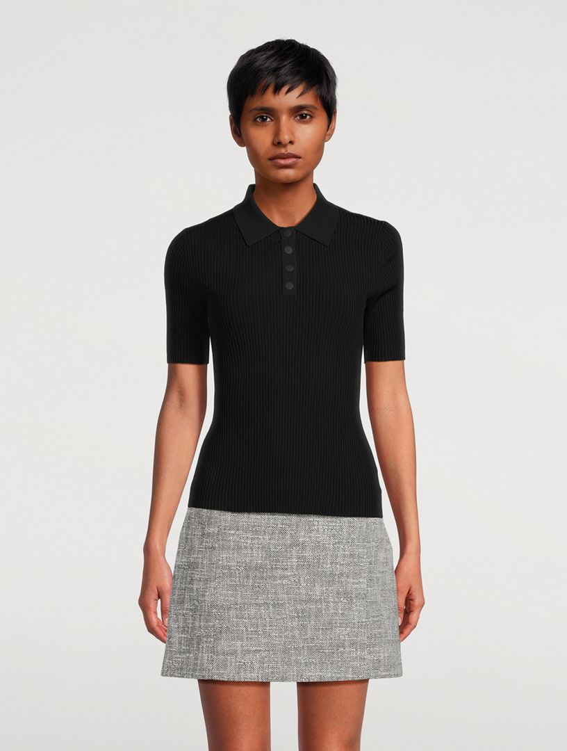 THEORY Ribbed Crepe Knit Polo Shirt | Holt Renfrew