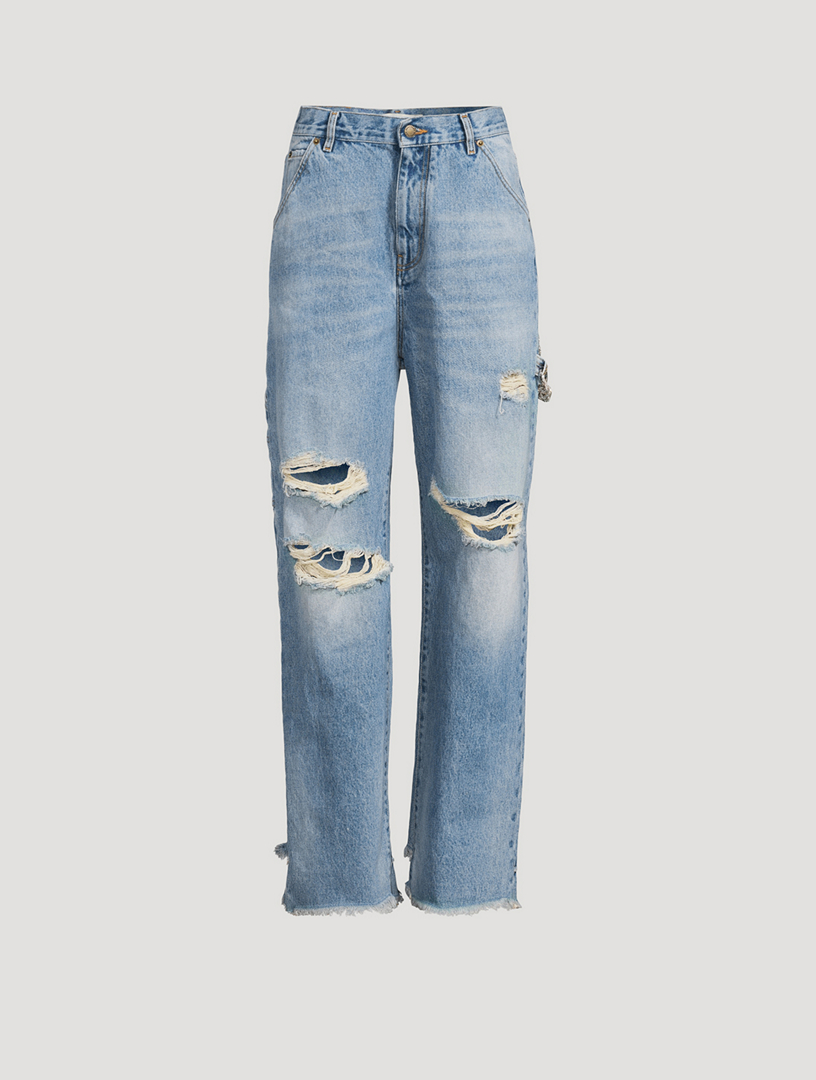 Lisa Crystal-Embellished Wide-Leg Carpenter Jeans