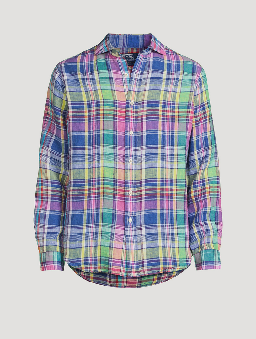 Linen Shirt Plaid Print