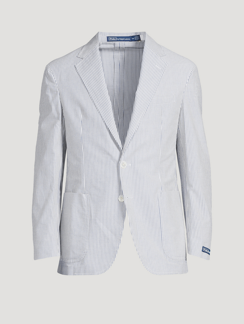 Men's Polo Ralph Lauren 100% Cotton White Blue Seersucker Stripe