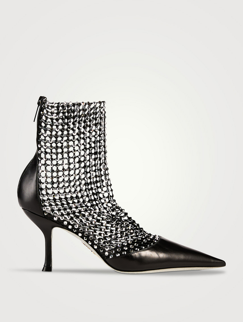 Décolleté Crystal Mesh And Leather Sock Boots