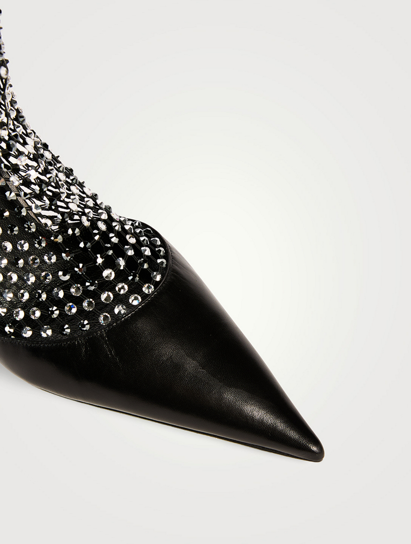Décolleté Crystal Mesh And Leather Sock Boots
