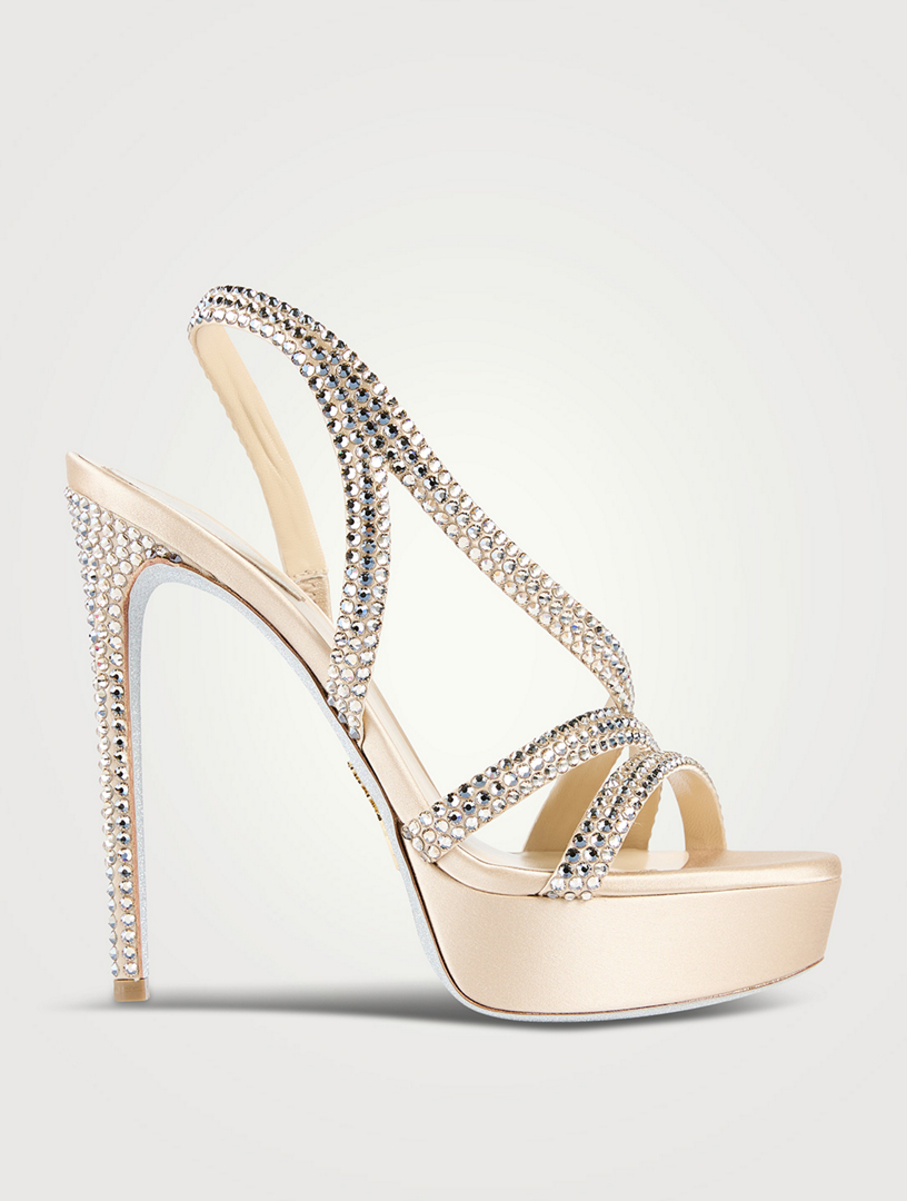 Lisa Crystal Satin Slingback Platform Sandals