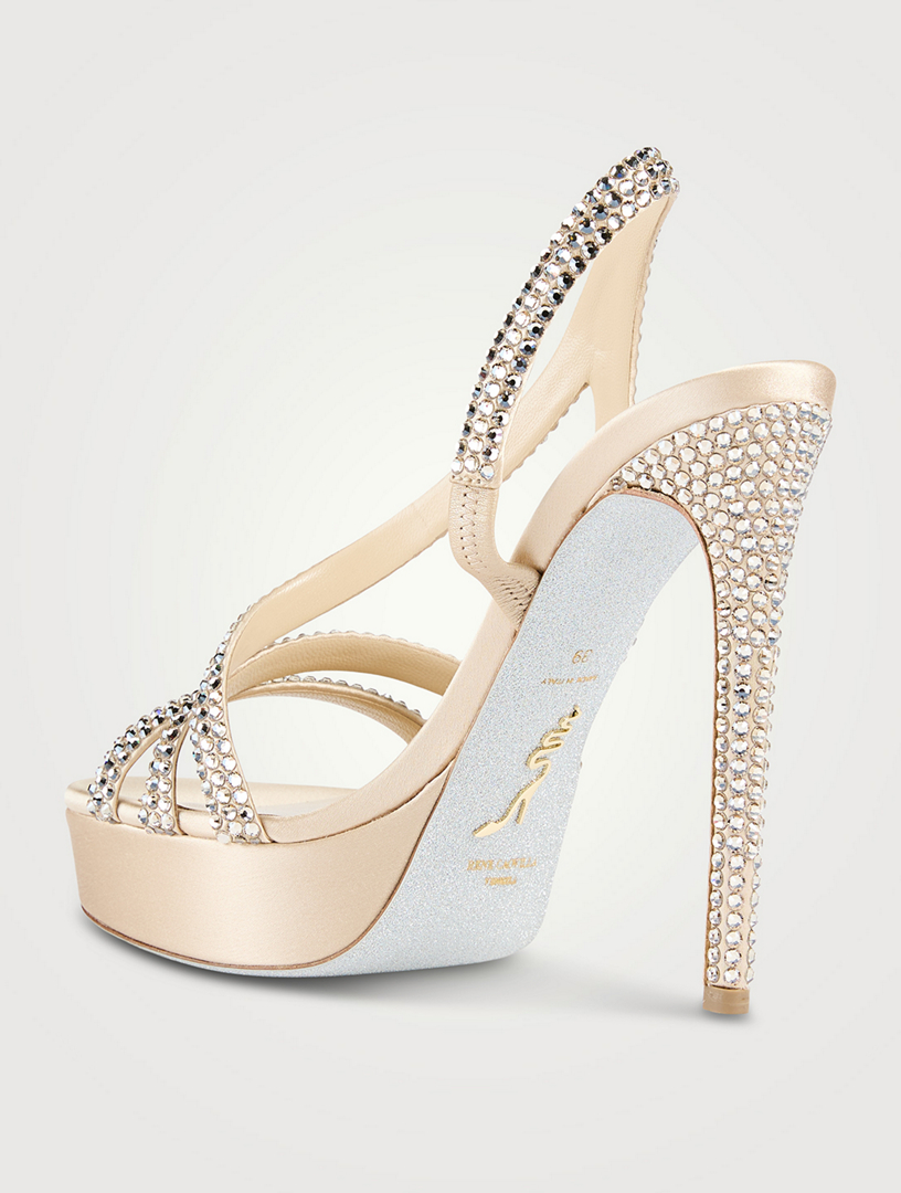 Lisa Crystal Satin Slingback Platform Sandals