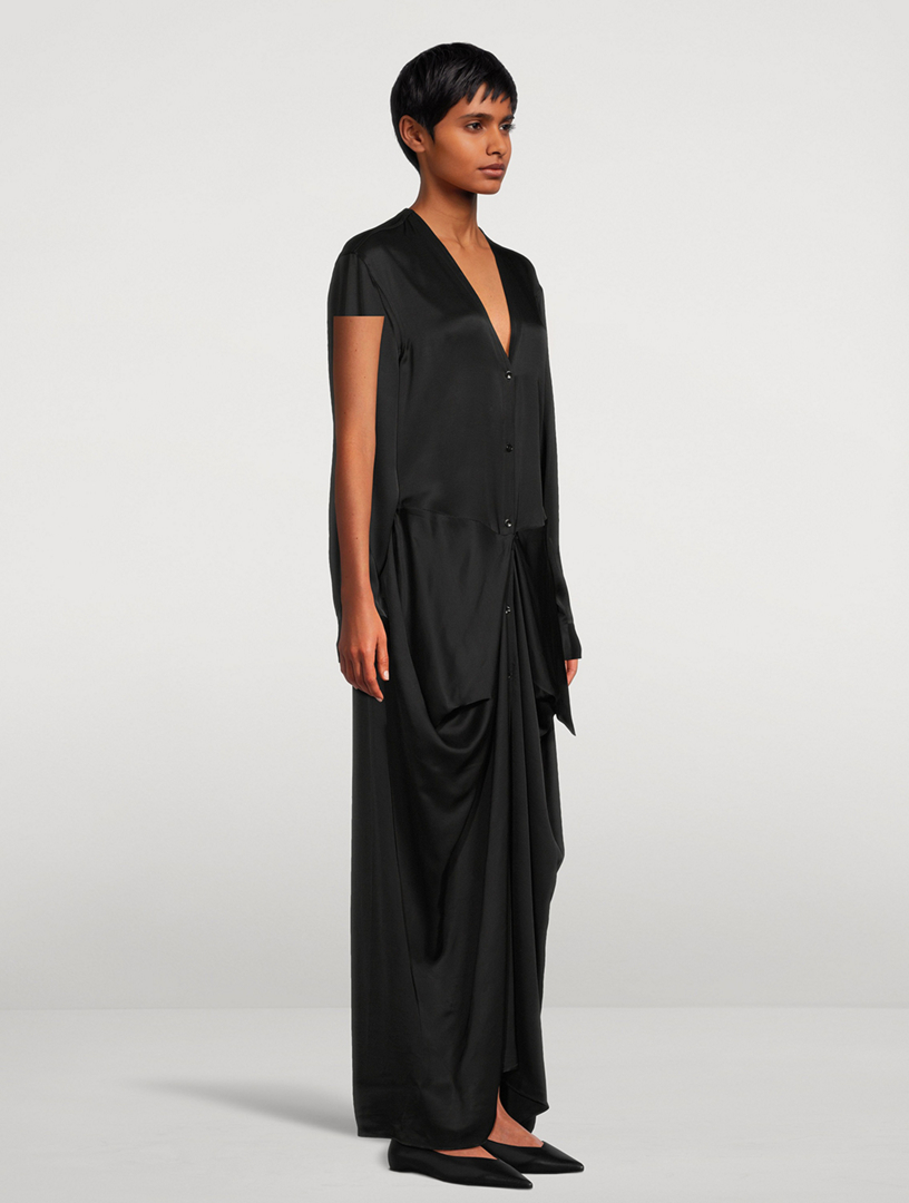 Knotted Satin Shirt Dress