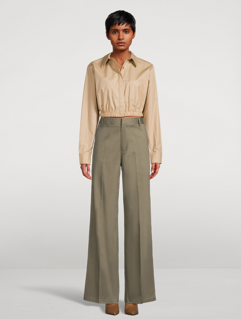 FRAME Cropped button-embellished cotton-twill wide-leg pants